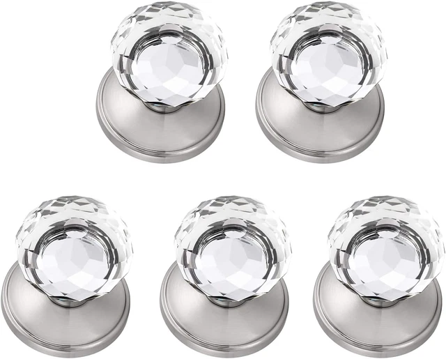 5x Diamond Crystal Style Half Dummy Faceted Glass Knob & Brushed Nickel Rosette