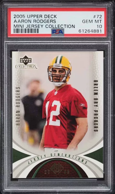 2005 Upper Deck FB Card # 72 Aaron Rodgers ROOKIE MINI JERSEY COLLECTION PSA 10