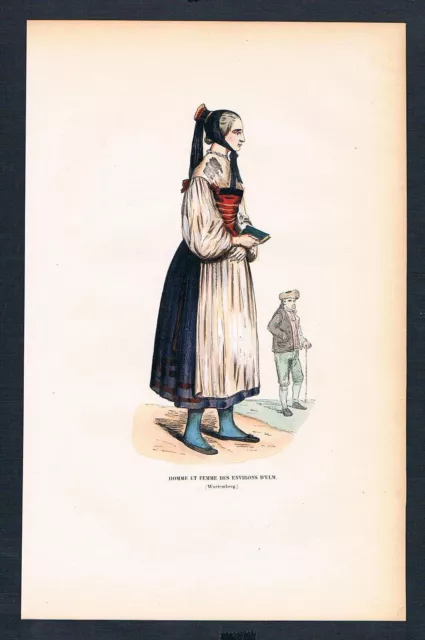 1840 - Ulm Baden-Württemberg costumes Trachten antique print