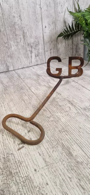 Antique Wrought Iron Branding Iron Marker Letters GB Great Britain Cattle Sheep