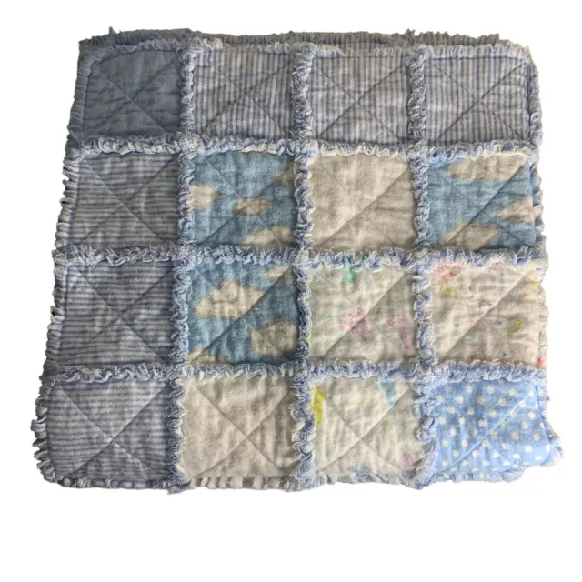 Blanket Handmade Crib Baby Rag Quilt Blue Boy Flannel Lovey Security Soft Cozy