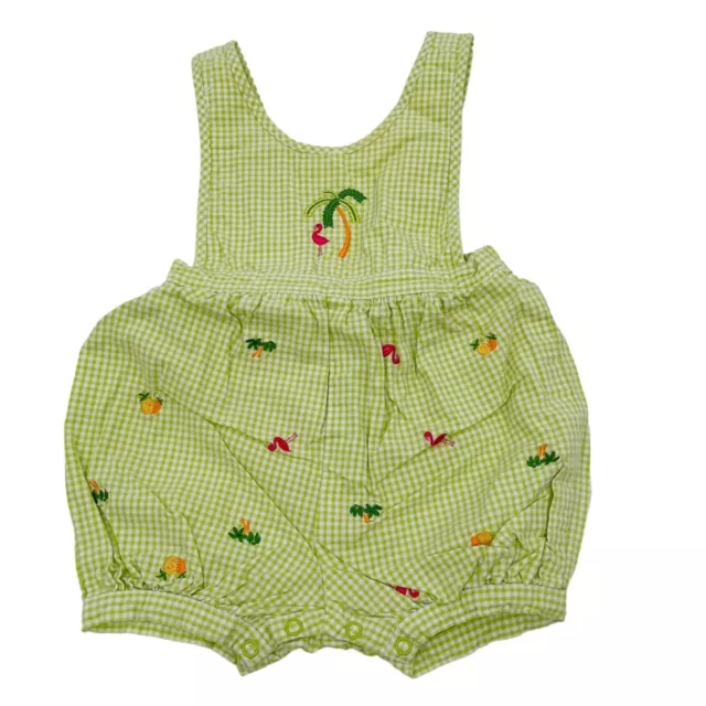 Gymboree Gingham Embroidered Romper Size 3-6 M Tropical Flamingo Palm Tree