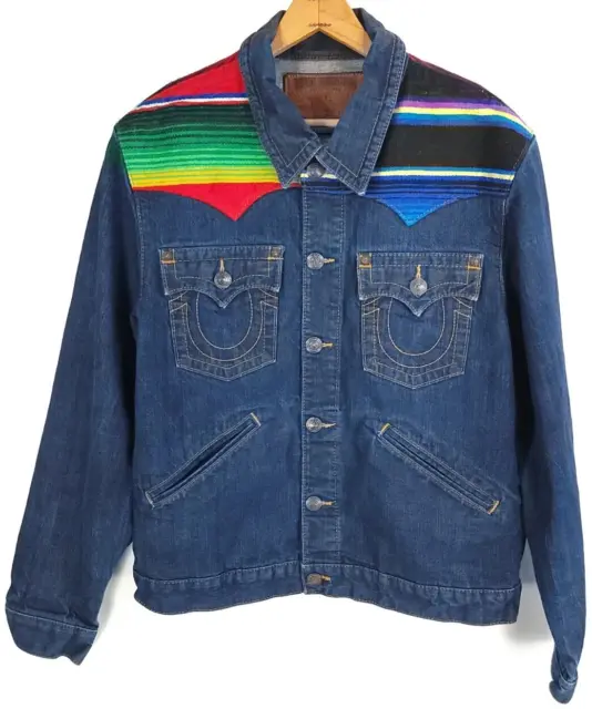 True Religion Johnny Baja Western Button Front Denim Jacket Men's XXL Multicolor