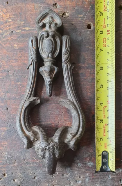 Antique Victorian Cast Iron Rams Head Door Knocker