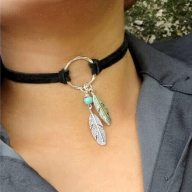 Fashion Bohemian Feather Pendant Necklace Choker Necklace Charm Boho Jewelry+
