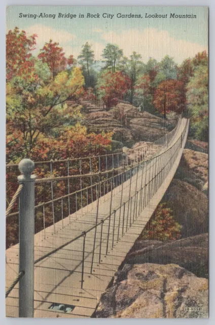 c 1930s Swing Along Bridge Rock City Gardens Lookout Mountain Georgia Postcard