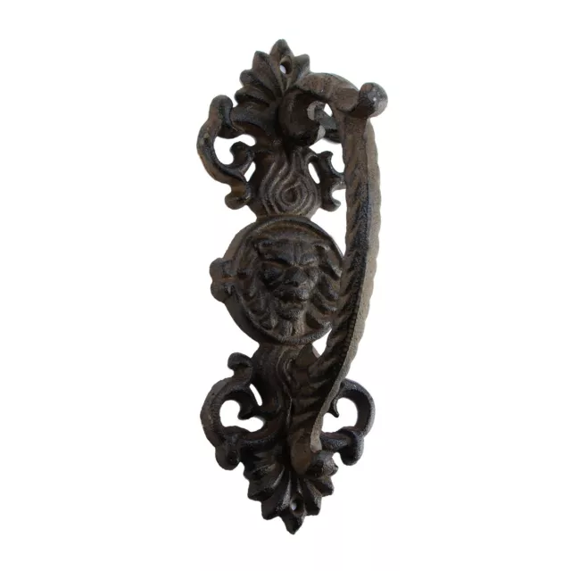 Ornate Cast Iron Lion Head Gate Handle Pull Grip Rustic Medieval Door Hardware