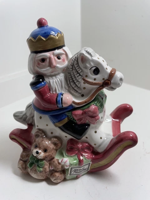 Vintage Fitz and Floyed Nutcracker on a Rocking Horse Candy Jar Circa Christmas