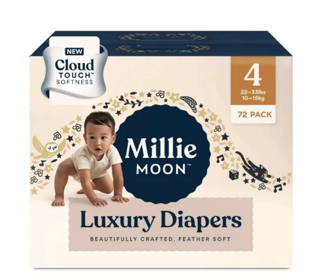 New All Natural Millie Moon Disposable Diapers Cloud Touch Softness Size 4