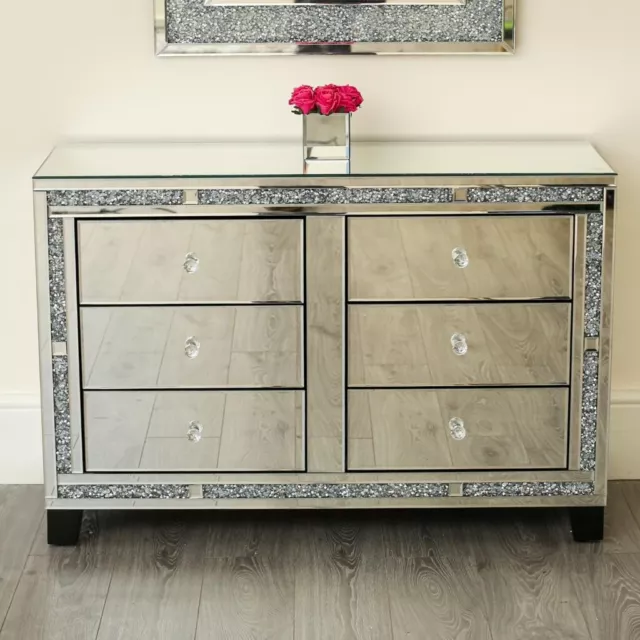 Znotch Crushed Crystal effect 6 Drawer Chest,sparkle drawers,very fine finishing