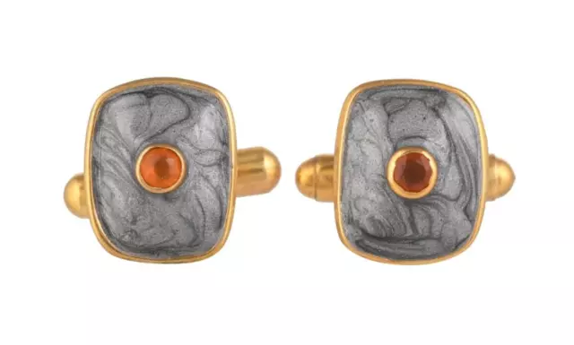 Carnelian 14K Gold Plated Art Deco Hand Enameled Cufflinks