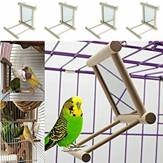 4x Haustier Vogelspiegel Holzspielzeug mit Sitzstange für Wellensittiche Aras