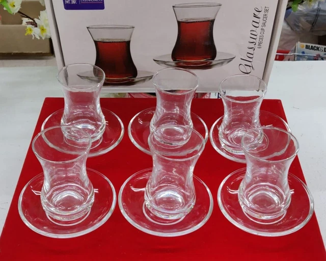Turkish Tea Set Glass Teacups Saucers Coffee Cup Set Armudu Glasses Set of 6