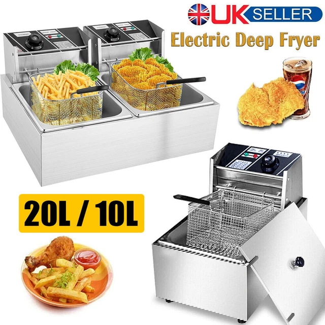 10L/20L Commercial Electric Deep Fat Fryer Chip Single Double Tank Frying Pan UK