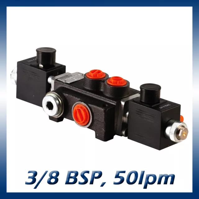 1 Bank Hydraulic Solenoid Control Spool Valve, 1/2 / 3/8 BSP, 50lpm, 12 / 24v