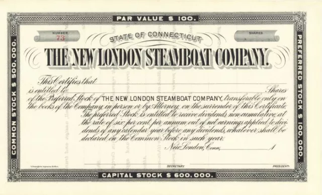 New London Steamboat Co. - Stock Certificate - Shipping Stocks