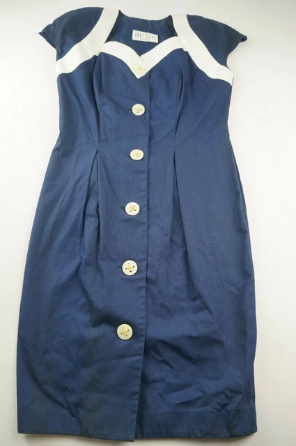 Vintage 80s Ann Tobias Petites Women 12 Blue Sheath Sleeveless Dress NWT F814P