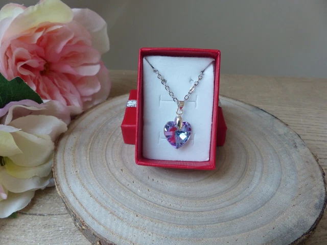 Collier Coeur Violet Acier Doré - Bijoux Des Lys - Longueur Réglable ~43cm - Neuf Avec étiquettes