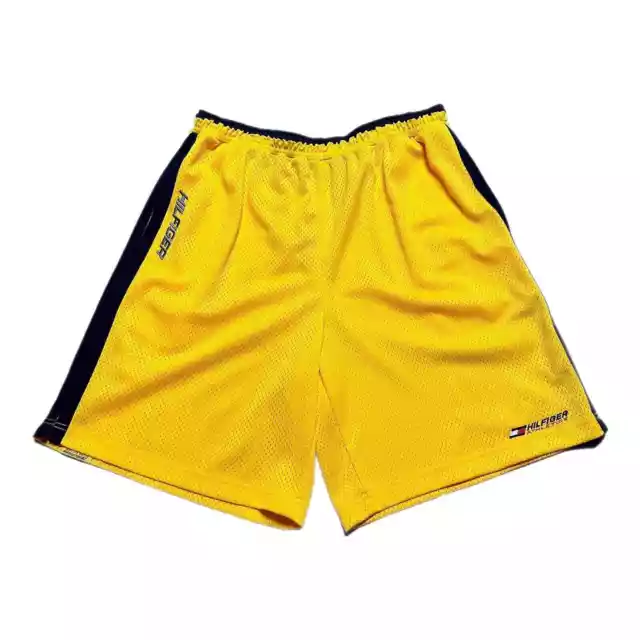 VINTAGE TOMMY HILFIGER Shorts Mens XL Gym Athletics Yellow Mesh $40.00 ...