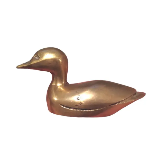 MCM Vintage Brass Duck Paperweight Solid Mid Century Modern Handmade Small 4"