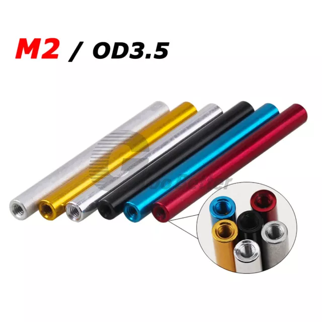 M2 / OD 3.5mm Aluminum Threaded Sleeve Stud Round Standoff Pillars Connector Nut