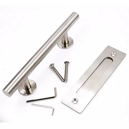 12in Sliding Barn Door Handle And Flush Pull Set Hole Centers 7inch Brushed Nick