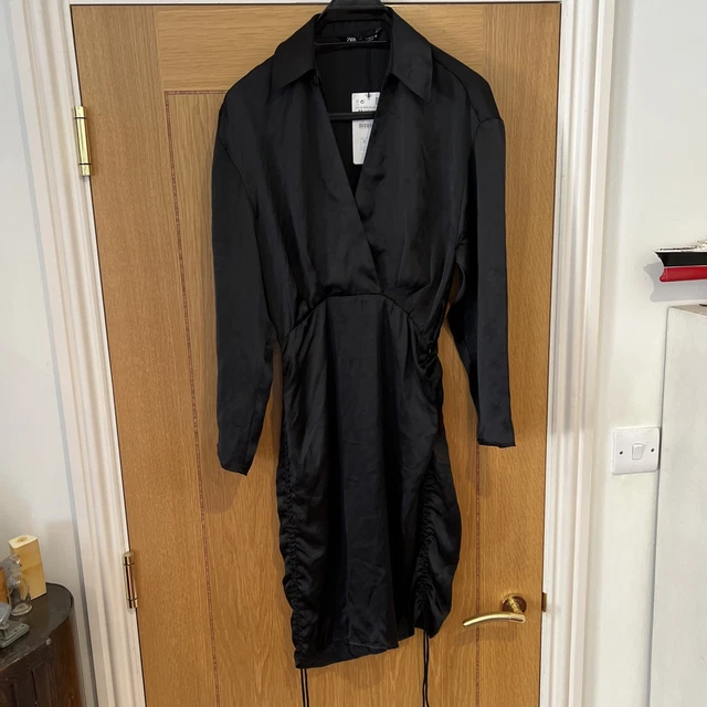 zara black satin shirt dress ZARA BLACK SATIN SHIRT DRESS NWT!!!