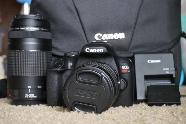 Canon EOS Rebel T7 DSLR with 18-55mm, 75-300mm lenses, battery + charger + case