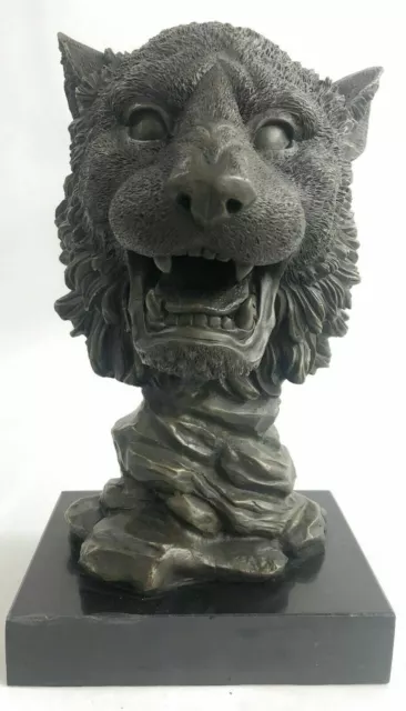 Hand Made African Lion Bust Museum Quality Bronze Sculpture by M.Lopez Deal Art