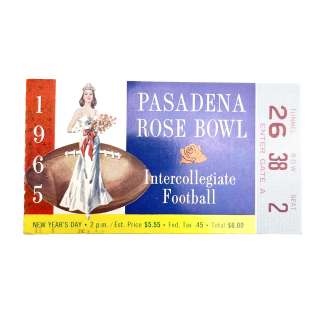 1965 Pasadena Rose Bowl Ticket Stub Michigan Wolverines vs Oregon State Beavers