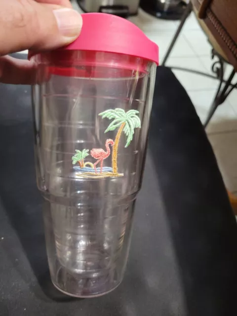 Flamingo & Palm Tree Tervis Tumbler Cup 24 oz w/Pink Lid Tropical Vacation Beach