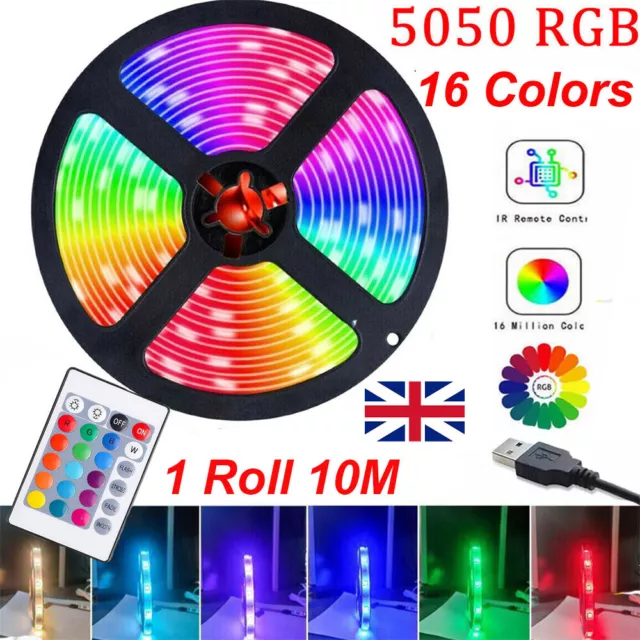 10M LED Strip Lights 5050 RGB Colour Changing Tape Cabinet Kitchen TV Lighting