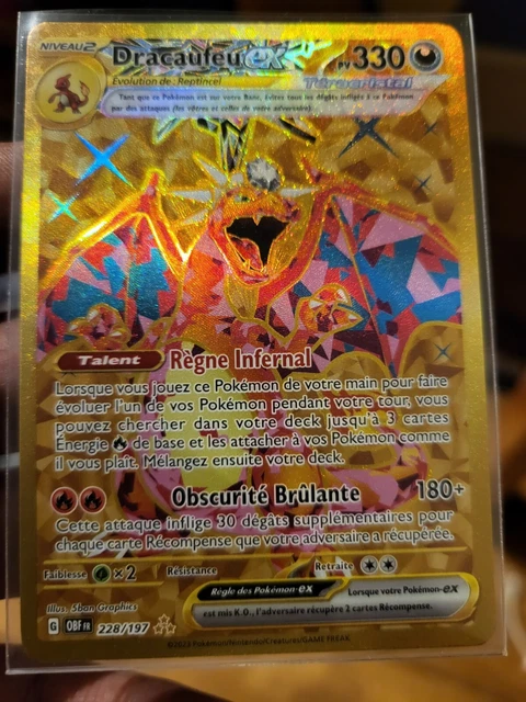 Coffret Myboost – Dracaufeu Ex 228/197 Teracristal Gold – 10 Cartes Pokémon Françaises – Flammes Obsidiennes