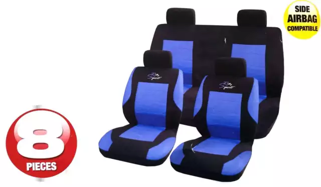 Universal Car Rally Sport Black Blue Seat Covers Washable Airbag Safe 8 Pce Set