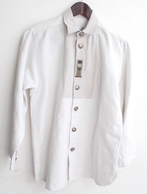 Camicia tradizionale uomo lino bianco e grigio circa taglia 37 di Geißenpeter