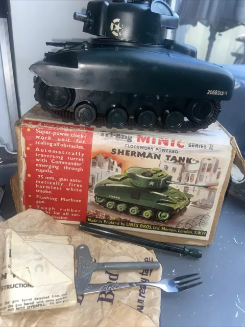 Tri-ang Minic Toys Clockwork Sherman Tank Vintage Series II Boxed with Key