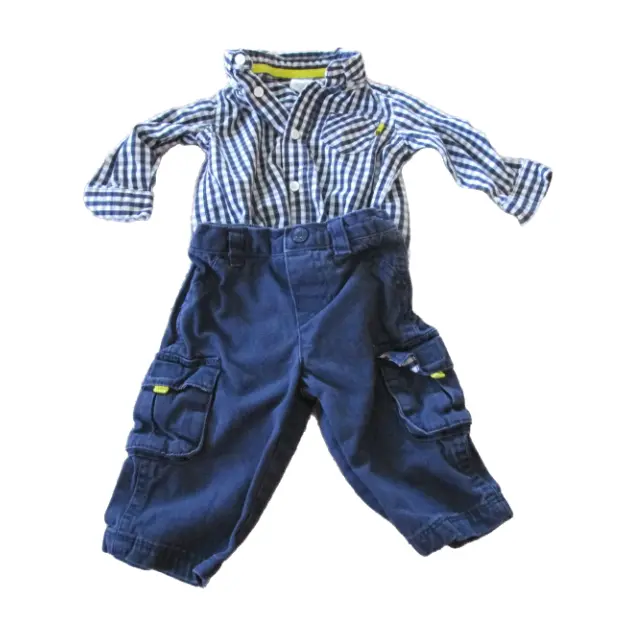 Carters Baby Infant Boy Dress Shirt Bodysuit Pants Outfit 6M Navy Blue Plaid 2pc