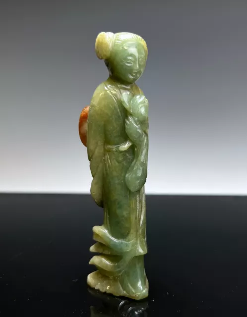 Antique Chinese Carved Jade Statue Figure of Standing Figure with Fan