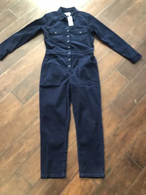 Outerknown Navy Corduroy Long Sleeve Jumpsuit Women Size S NWT $188