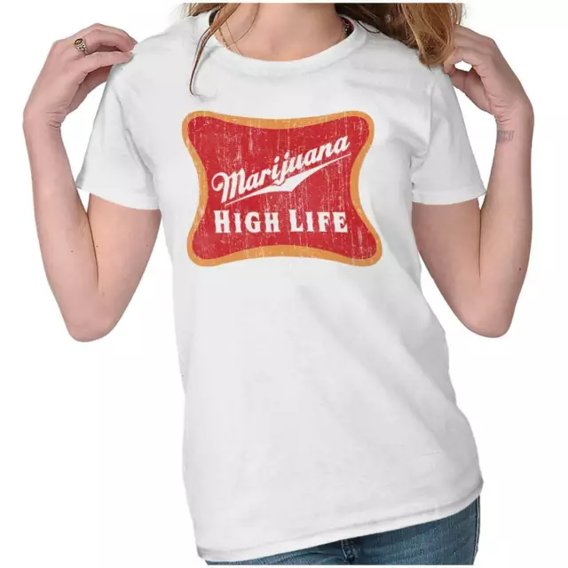 Marijuana High Life Funny Weed Stoner 420 Womens Short Sleeve Ladies T Shirt