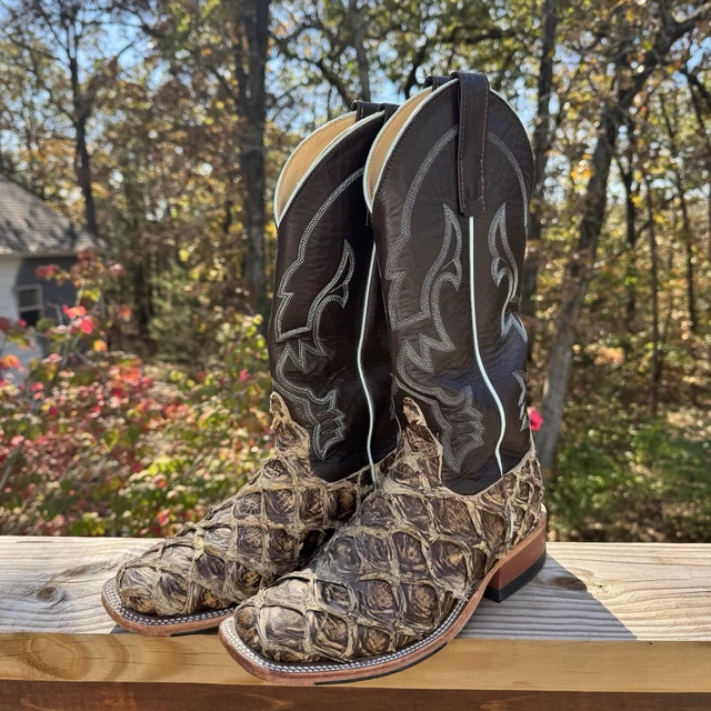 ANDERSON BEAN BASS Fish Skin Exotic Cowboy Boots Brown Square Toe Mens ...
