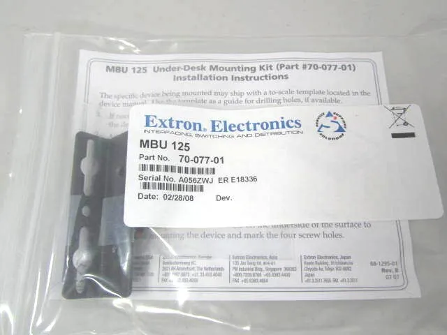 Extron MBU 125 70-077-01 Low-Profile Mount Kit Audio Visual Hardware Brand Name.