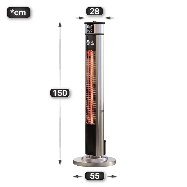 LUCIO | Stand Heizstrahler | Edelstahl | 2000W | 3 Heizstufen | H: 148 cm | I... 2