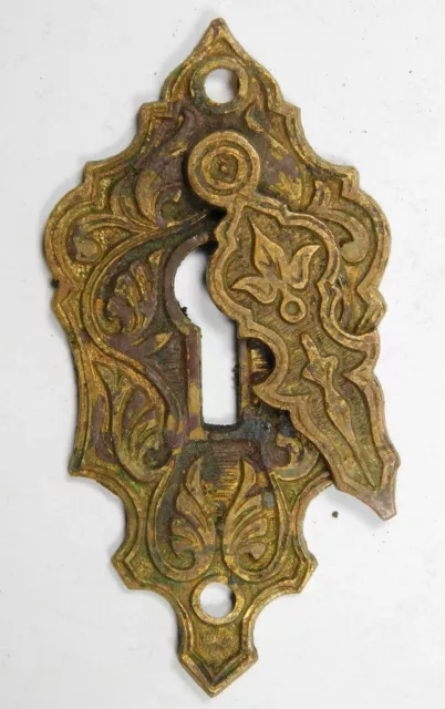 Victorian Door Lock Swing Covered Key Escutcheon Ornate Cast Bronze - 1870-80's