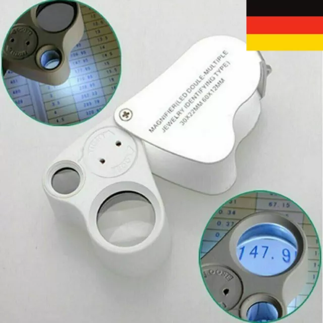 60 Fach Lupe Vergrösserung Mikroskop Juwelier Uhrmacher Glas mit LED Licht DE