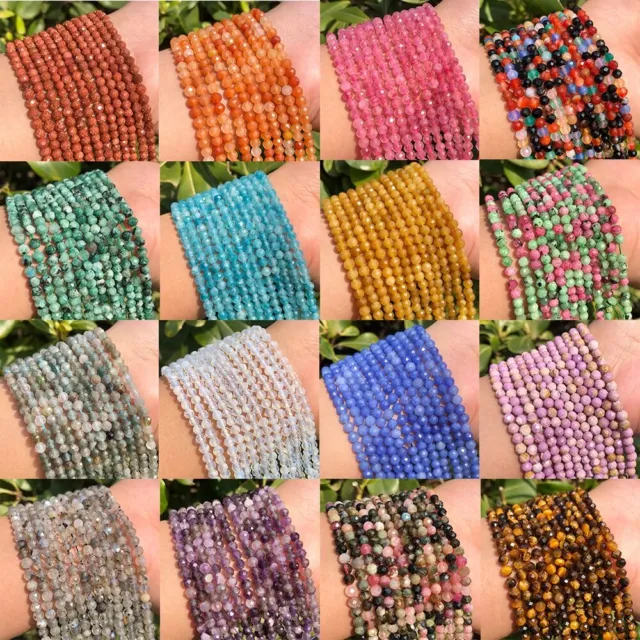 2 3 4mm Natural Small Faceted Gemstone Round Beads For DIY Jewelry Making 15''