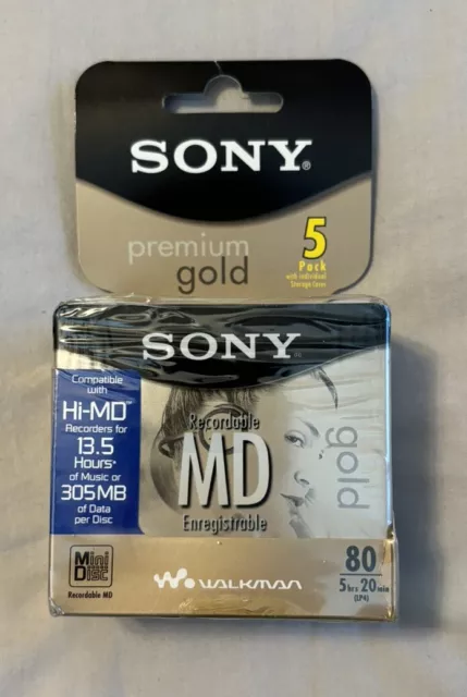 5 Pack of NEW Sony Hi-MD Premium Gold 80 min Mini Disc MDW80PL