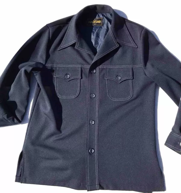 VTG HTF 70S Men's Shirt Jacket Haggar Navy Blue Mod Poly Jacket Blazer ...