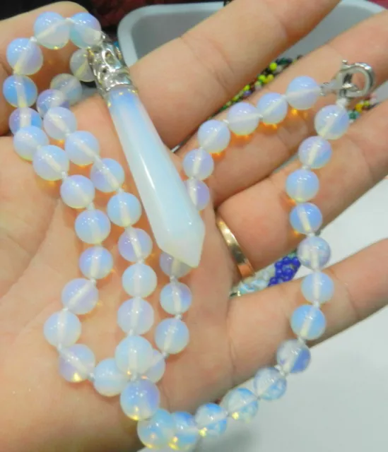 Hexagonal Gemstone Healing Chakra Reiki Opal Opalite Stone Pendant Necklace 20"
