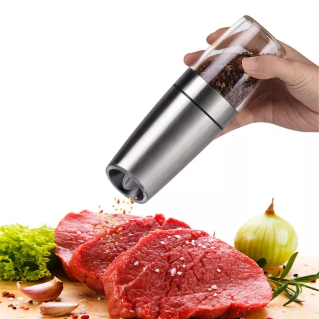 Electric Pepper Mill Gravity Induction Stainless Steel Salt Spice Grinder LED